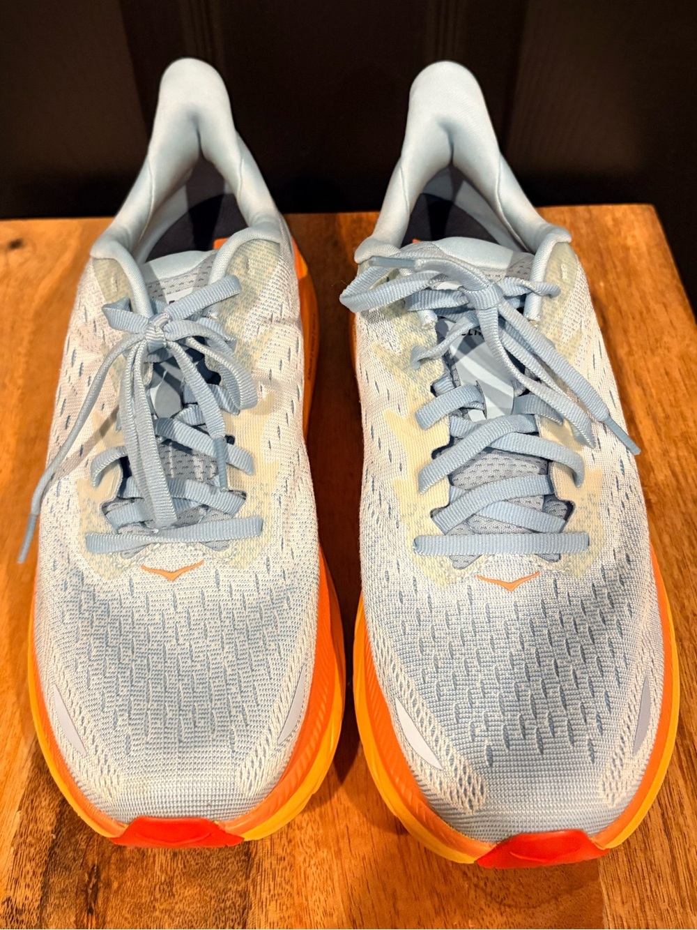 Hoka Women's Clifton 8 Light Blue Upper with Yellow and Orange Running Shoes 9 - Picture 5 of 10